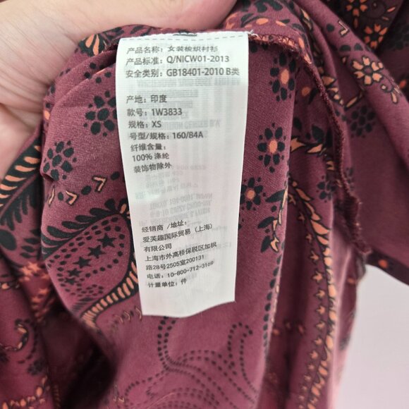 Abercrombie and Fitch Burgundy Paisley Pullover Pockets Long Sleeved Blouse XS - Picture 9 of 11